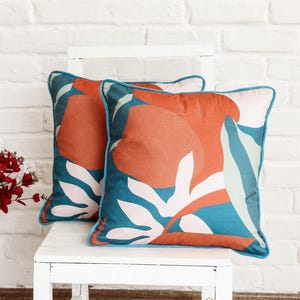 Handmade Kilim Rust Cushion Cover Floral Pillow Cover Decorative Throw Pillow for Bedroom, Sofa, Couch Square Cushion Cover for Bench