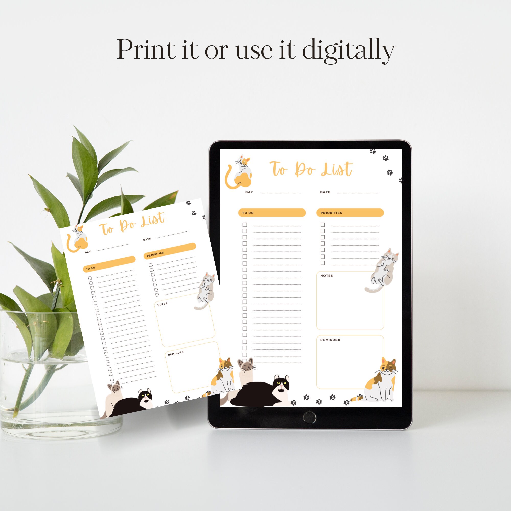 Cat Theme to Do List Planner, Printable & Digital Use, Note Pad, Cute ...