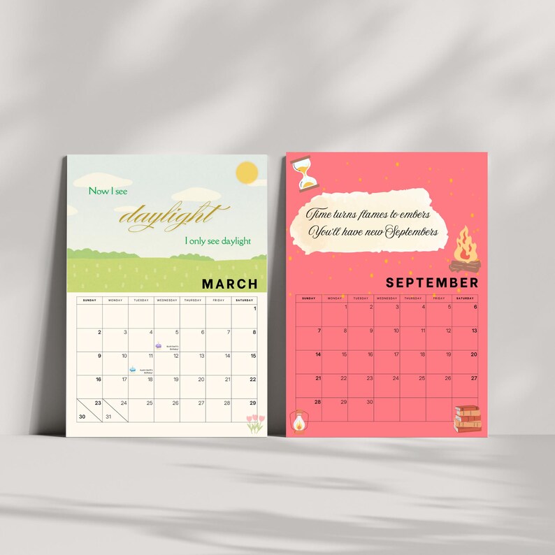 2025 Printable Swiftie Lyrics Calendar Taylor Swift Inspired Eras A4
