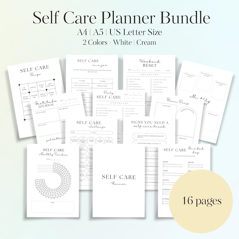Self Care Planner Bundle - Printable & Fillable PDF | Mental Health and ...