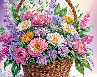 Beautiful Flower Basket  Diamond art Painting Kit Set Canvas 11.8 X 11.8 DIY Painting Rhinestones & Tools Crafts Gifts kits Flowers Florals