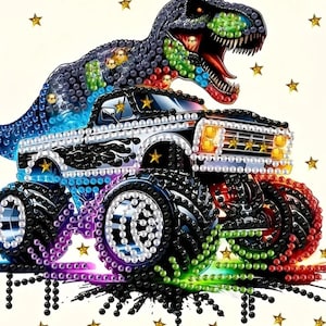 Dinosaur Monster Truck Diamond art Painting Kit Set Canvas 7.87 X 7.87 DIY Painting Rhinestones & Tools Gifts kits Dinosaurs Trucks Boys