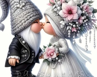 Wedding Gnomes kissing Canvas Wall Decor DIY Diamond Painting Kit Rhinestones & tools Art Decorations Flowers Gifts Gnome love Couple Kiss