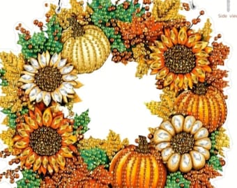 Fall Wreath Diamond Painting Kit Set Hanging Rhinestones & tools chain Decor Art DIY Gifts Kits Sun Catcher Wreaths Pumpkins Sunflowers