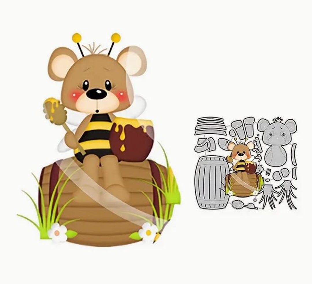 Bee Bear Sitting on Barrel Metal Cutting Die, Bear Cutting Dies, Metal ...