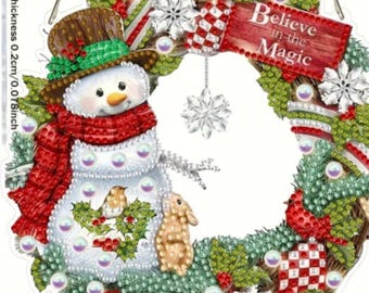 Christmas Snowman Wreath DIY Diamond Art Painting Kit Hanging Rhinestones & tools chain Holiday Decor Decorations Bows Poinsettia Snowmen
