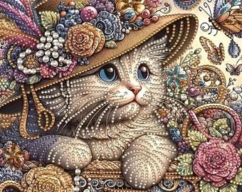 Beautiful Victorian Cat Diamond art Painting Kit Set Canvas DIY Painting Rhinestones & Tools Crafts Gifts kits Cats Vintage Flowers Kitty