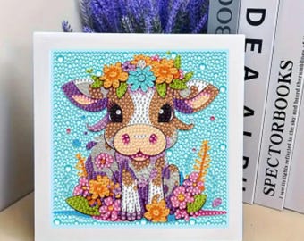 Cow Floral Diamond art Painting Kit Set Canvas 7.08 X 7.08 DIY Painting Rhinestones & Tools Crafts Gifts kits Flowers Kids Cattle Cows Cute