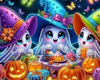 Halloween Ghost Diamond art Painting Kit Set Canvas 11.8 X 11.8 DIY Painting Rhinestones & Tools Crafts Gifts kits Pumpkins Witch Ghosts