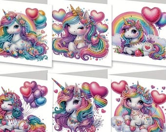 6 Cards Unicorn DIY Diamond Painting Greeting Card kit Set includes envelopes Rhinestones Tools Art Kits Birthday Thank you Unicorns Girls