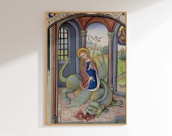 St. Margaret and the Dragon Art Print | Willem Vrelant | Medieval Catholic Saint | Traditional Catholic Home Decor