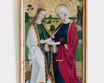 Pregnant Virgin Mary and Elisabeth Art Print | Catholic Home Decor