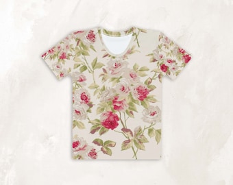 Pink Rosa Mystica Women's T-Shirt | Vintage Floral Tee for Women, Teens | Cottagecore Top