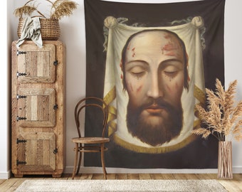 Holy Face of Jesus Wall Tapestry | Veil of Veronica Catholic Home Decor