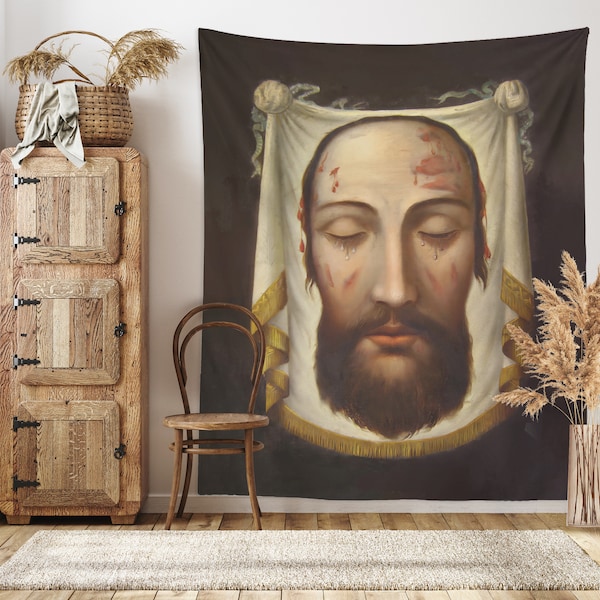 Holy Face of Jesus Wall Tapestry | Veil of Veronica Catholic Home Decor