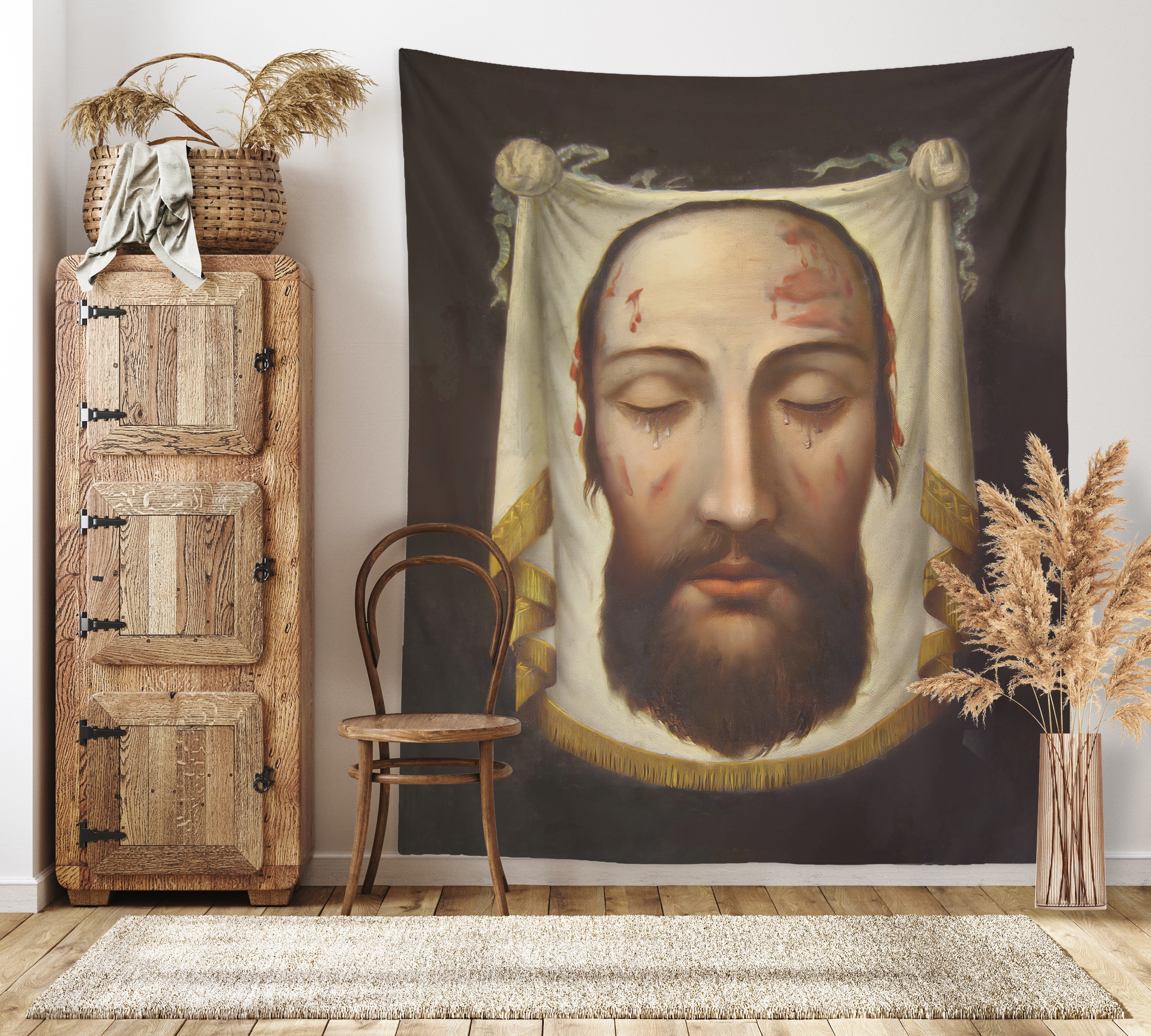 Holy Face of Jesus Wall Tapestry | Veil of Veronica Catholic Home Decor