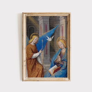 Annunciation of the Blessed Virgin Mary Art Print | 16th Century Medieval Illumination | Angel Gabriel & Mother Mary Print