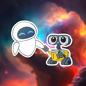 Walle and Eve Vinyl Sticker | Pixar Inspired | Walle Movie Fan Gift | Walle and Eve Wall Decal | Walle Party Favor | Valentine Couple Gift