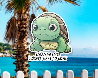 Funny Chibi Turtle Sticker: Introvert Quote, Waterproof Vinyl Decal