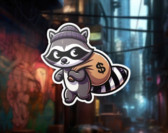 Raccoon Burglar Sticker | Funny Cartoon Animal, Laptop Decal