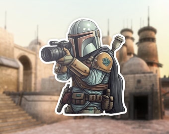 Mandalorian Bounty Hunter Vinyl Sticker | Star Wars Photography Fan Art