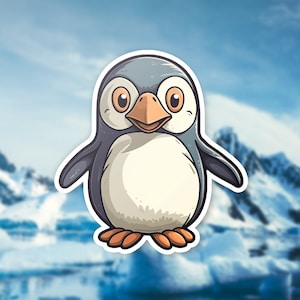 Cute Chibi Penguin Sticker | Snow Animal Sticker | Penguin Party Favor Gift | Kawaii Penguin Scrapbook Sticker | Kawaii Penguin