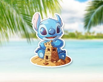 Pegatina de vinilo de Stitch chibi / Arte de castillos de arena de Disney