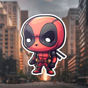 Cute Chibi Deadpool Sticker | Chibi Superhero Sticker | Marvel Scrapbook Sticker | Funny Deadpool Cartoon Sticker | Cute Deadpool Sticker