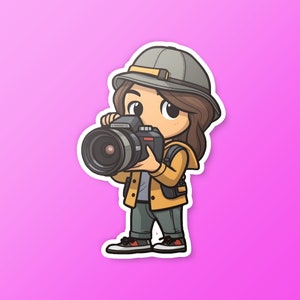 Cartoon Photographer Sticker | Cute Photography Sticker | Female Photographer Sticker | Novelty Sticker Photographer Gift | Camera Sticker