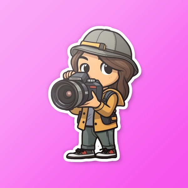 Cartoon Photographer Sticker | Cartoon Sticker | Photography Sticker | Female Photographer Sticker | Photographer Scrapbook Sticker