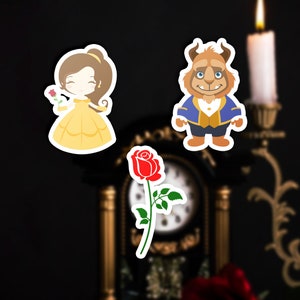Princess Themed Party Favor Sticker Pack | Beauty and The Beast Scrapbook Stickers | Belle and Beast Sticker Set | Chibi Princess Sticker
