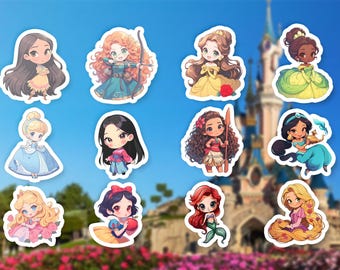 Princess Themed Party Favor Sticker Bundle | Scrapbooking Sticker | Chibi Princess Sticker Pack