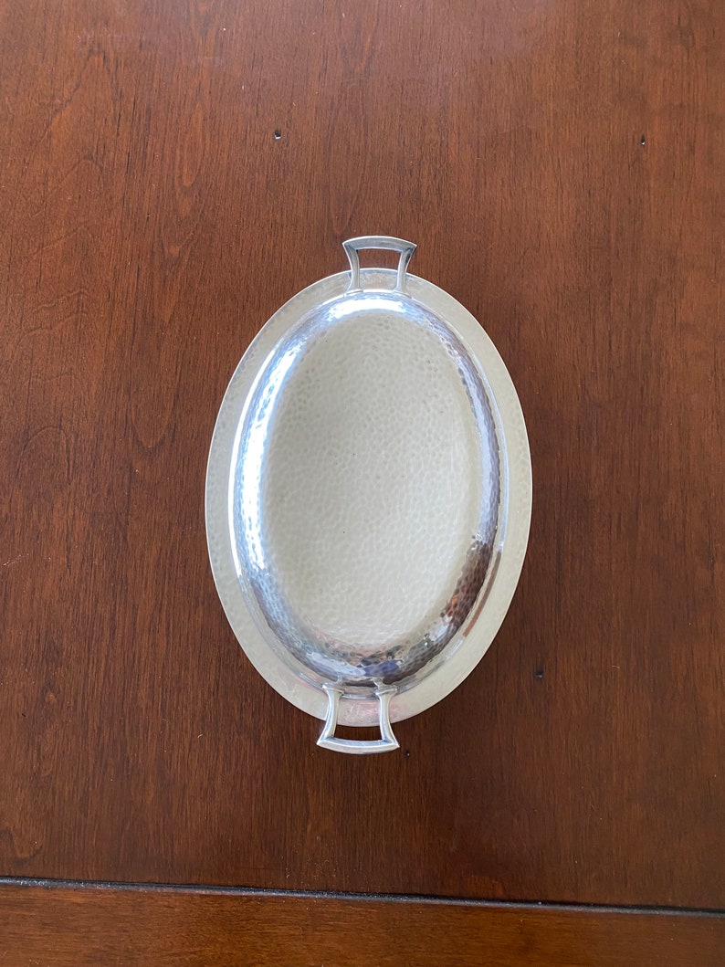 Vintage Hammered Silver Tray with Handles, Vintage Silver Dish, Vintage Silver Tray, Silver Decor, Catch-All-Dish image 2