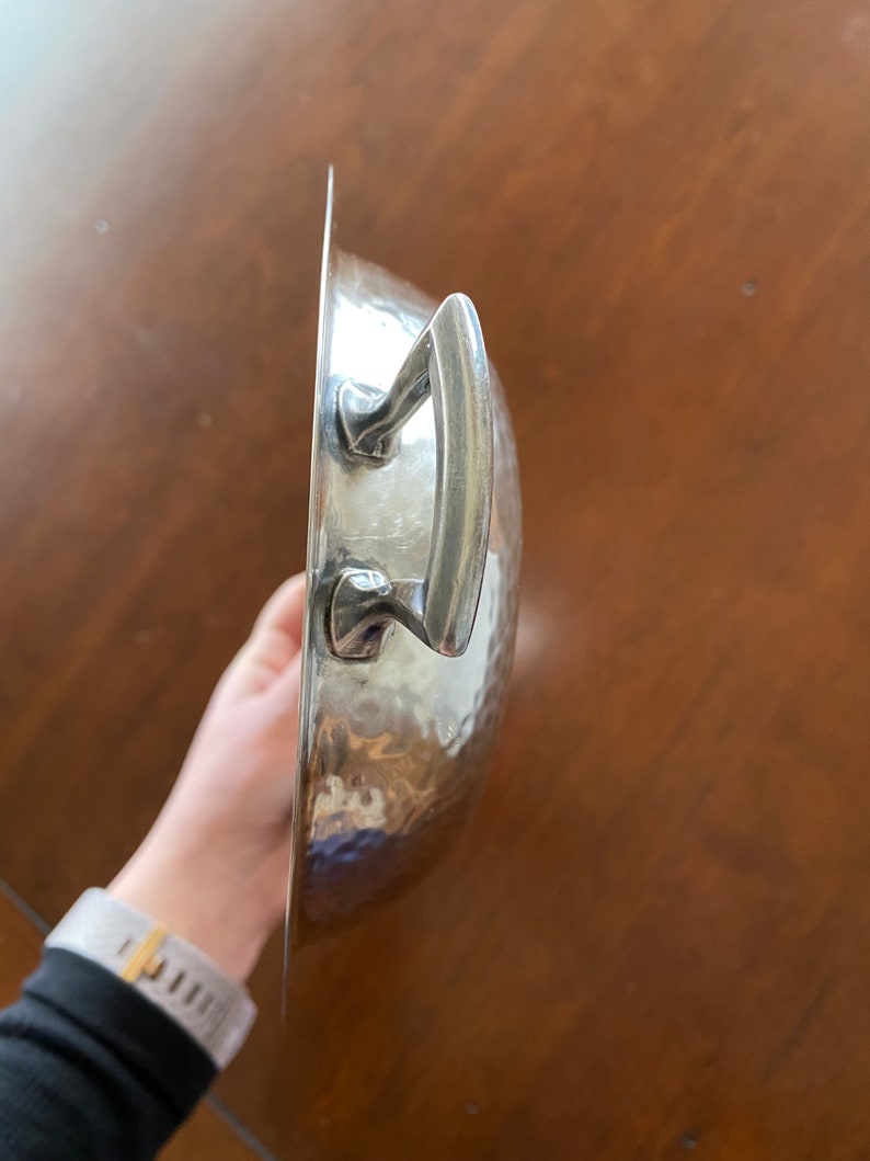 Vintage Hammered Silver Tray with Handles, Vintage Silver Dish, Vintage Silver Tray, Silver Decor, Catch-All-Dish image 6