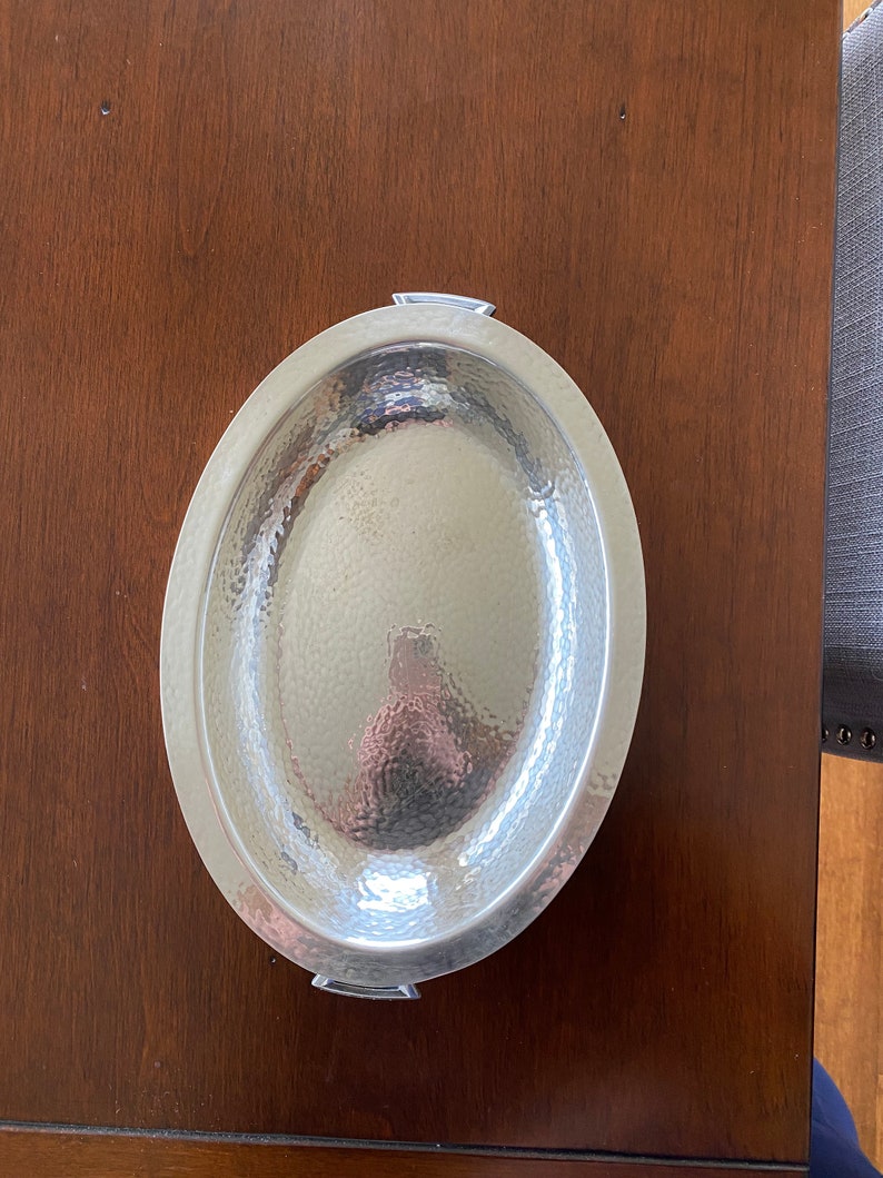 Vintage Hammered Silver Tray with Handles, Vintage Silver Dish, Vintage Silver Tray, Silver Decor, Catch-All-Dish image 4