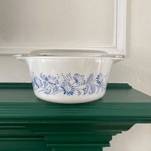 Vintage Pyrex Colonial Mist 474 Casserole Dish with Lid, PYREX, white Pyrex, blue Pyrex