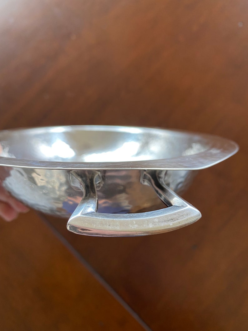 Vintage Hammered Silver Tray with Handles, Vintage Silver Dish, Vintage Silver Tray, Silver Decor, Catch-All-Dish image 5