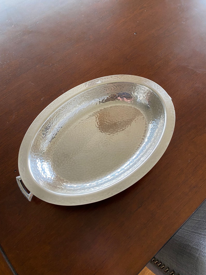 Vintage Hammered Silver Tray with Handles, Vintage Silver Dish, Vintage Silver Tray, Silver Decor, Catch-All-Dish image 3