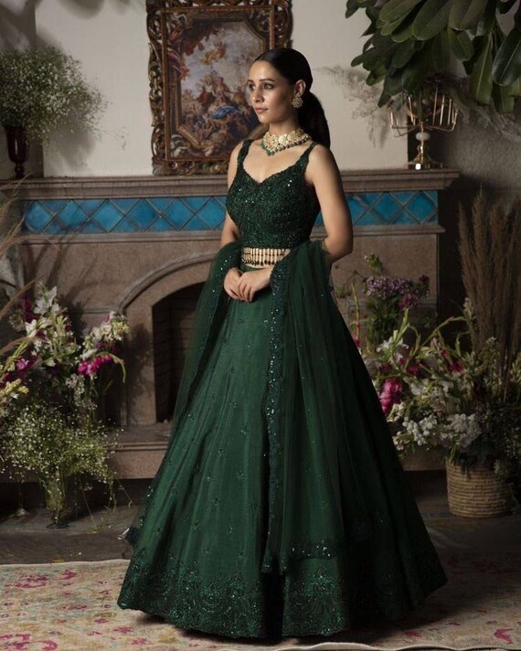 Beautiful Green Lehenga Choli Ready to Wear Heavy Georgette