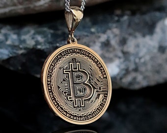 925 Sterling Silver 18k Gold Plated Bitcoin Unique Necklace , Crypto Necklace , Bitcoin Pendant , Bitcoin Crypto Accessory , Crypto Pendant