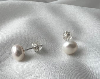 Sterling Silver Natural Pearl Stud Earrings