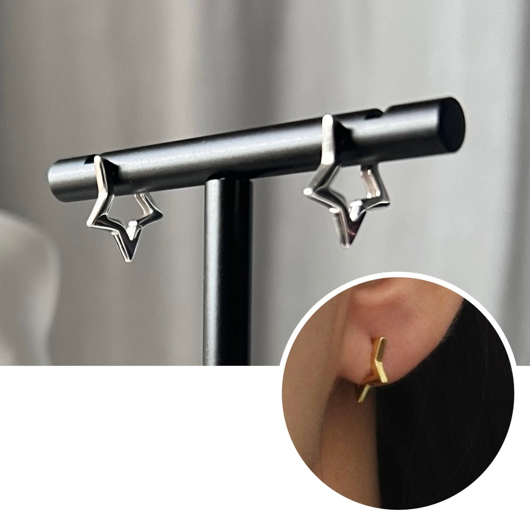 18Kゴールドメッキスターリングシルバースモールスターハギーフープイヤリング、4mm、5mm、7mm - Etsy 日本