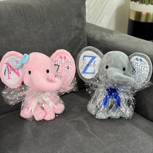Gepersonaliseerde pluche olifant aandenken, nieuw babycadeau, geboortekaartje, geheugenolifant
