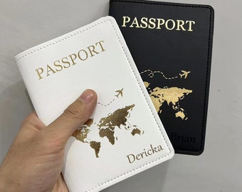 Cute Personalised Passport Holder, Optional Luggage Tag, Women Men with Names, Perfect for Couples Unique Customised Passport Cover