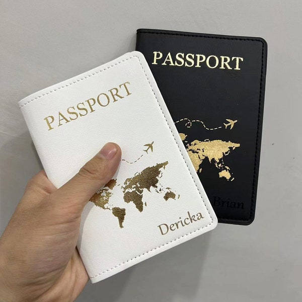 Cute Personalised Passport Holder, Optional Luggage Tag, Women Men with Names, Perfect for Couples Unique Customised Passport Cover
