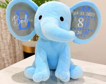 Personalised Plush Elephant Keepsake, New Baby Gift, Birth Announcement, Memory Elephant