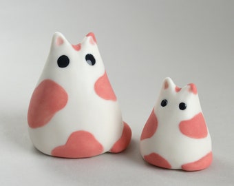 CHONKS Ceramic Fat Cat Figurine White with Pink Patches Cat