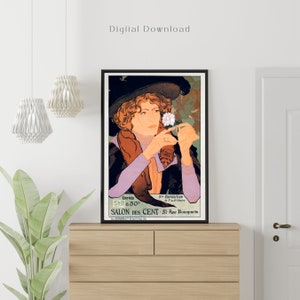 Vintage Victorian Lady Poster Salon Des Cent, elegant woman with hat picture, wall art poster digital download print