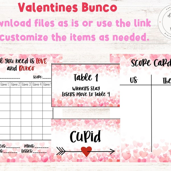 Valentine's Bunco Card, Bunco Score Sheet, February Bunco, Valentine's Day, Instant Download