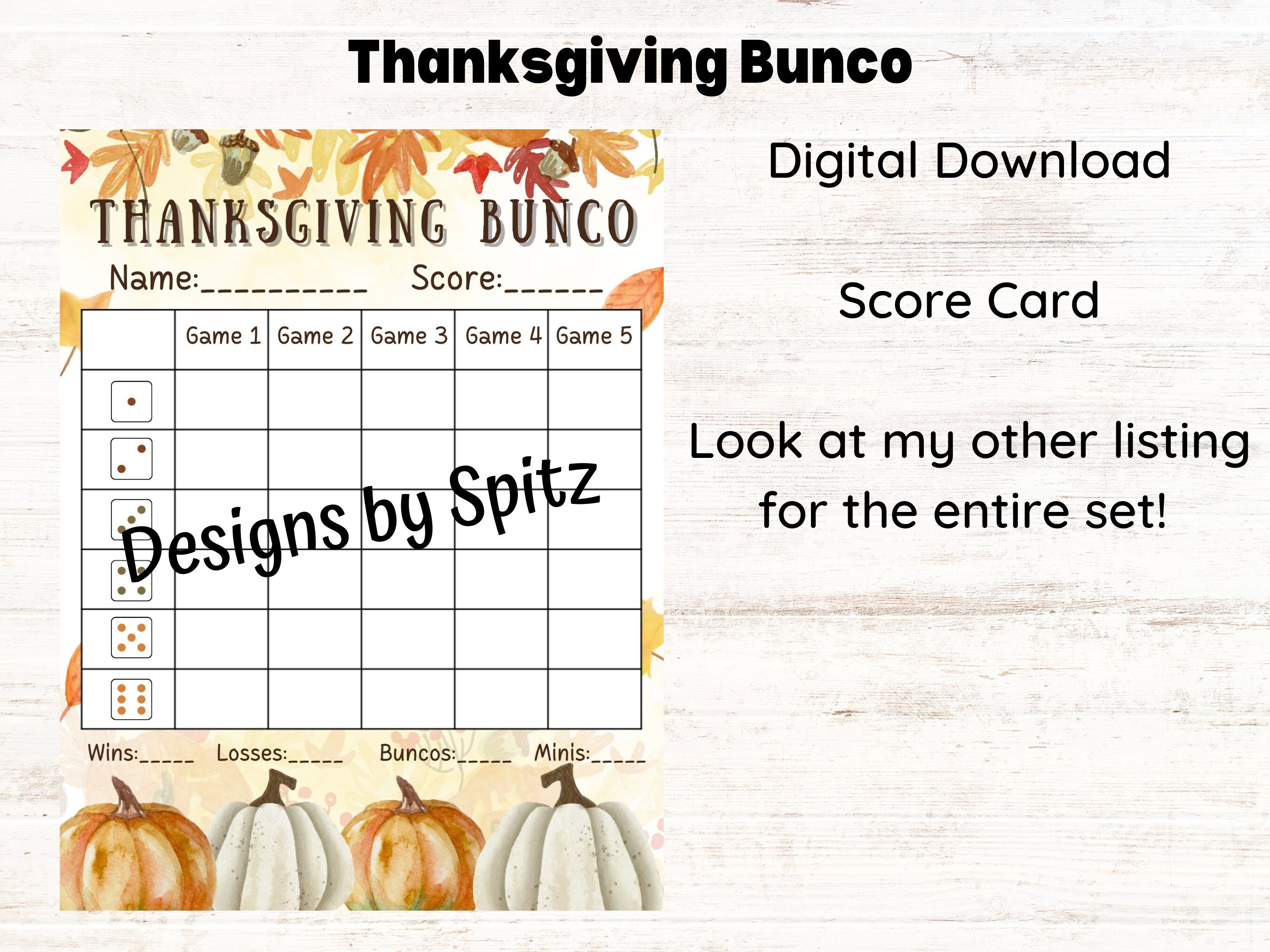 Thanksgiving Bunco Card Bunco Sheet Thanksgiving Instant - Etsy